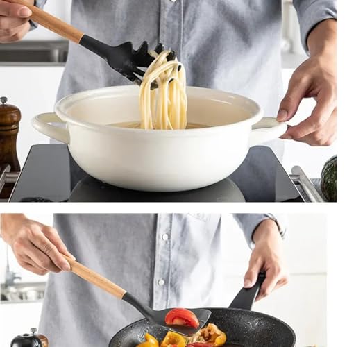 Image of DecorTwist Silicone Spatula Set for Cooking - 12 Piece Kitchen Utensils Set with Wooden Handle | Heat Resistant 230C | BPA Free, Food Grade, Non-Stick & Dishwasher Safe | Blackz