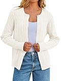MEROKEETY Women's Cable Knit Open Front Cardigan Sweaters Fall Long Sleeve Button Down Soft Outwear, Ivory, M