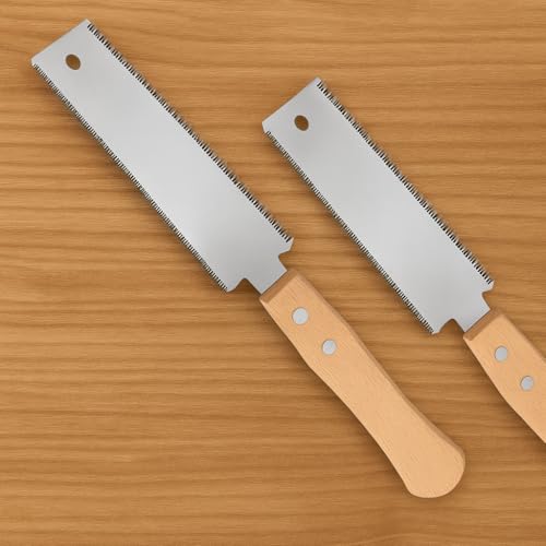 Pack de 2 Sierras Japonesas de Mano. Serrucho Profesional Corte Preciso por Tracción, Doble Filo, Hoja de Acero con Carbono. Herramienta para Carpintería, Bricolaje, Jardín, Recolección de frutas