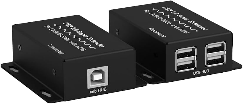 USB 2.0 Extender with PoC USB to RJ45 Converter with 4 Ports USB Hub Transmit 492ft150m Over Ethernet Cat5e/6 568b with HUB up to 480Mbps, Plug and Play, Windows MacOS Linux