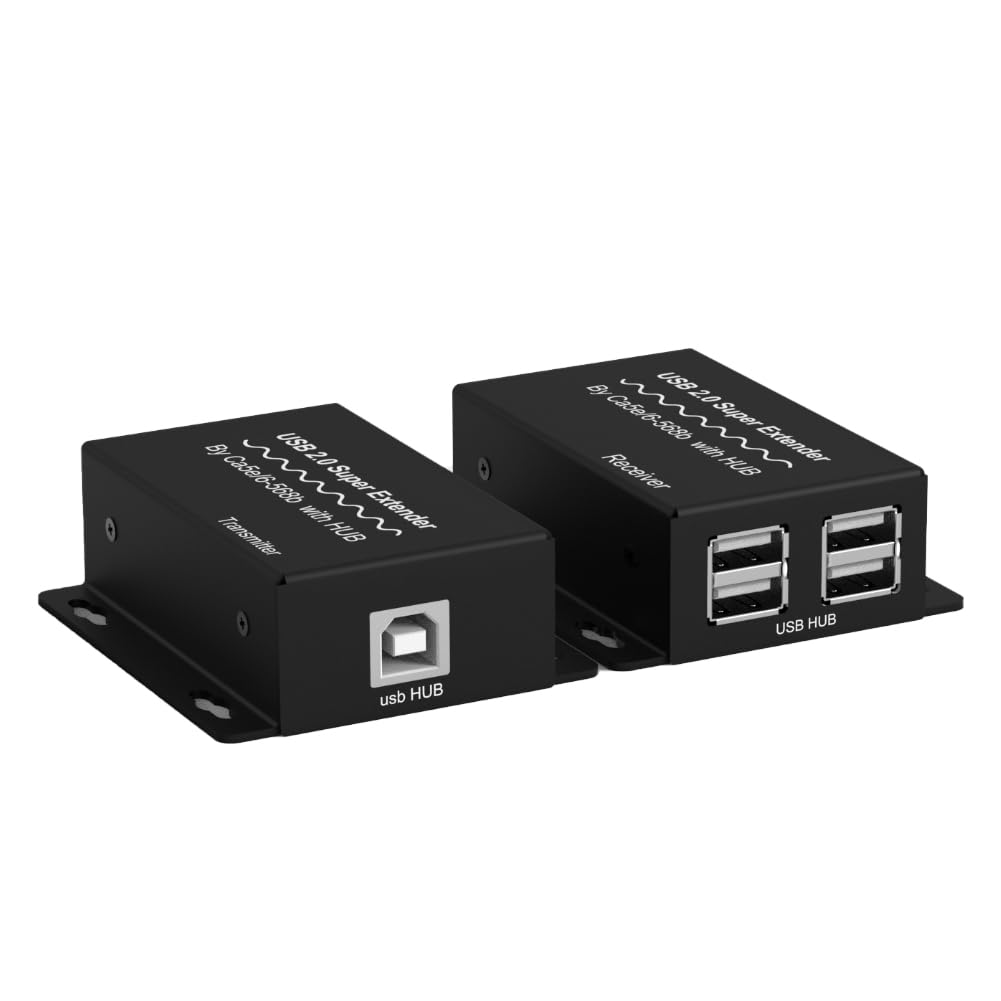 Steloproad USB 2.0 Extender with PoC USB to RJ45 Converter with 4 Ports USB Hub Transmit 492ft(150m) Over Ethernet Cat5e/6 568b with HUB up to 480Mbps