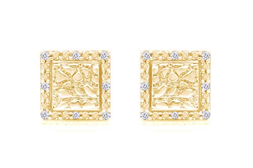 White Natural Round Diamond Accent 10K Yellow Gold Screw Back Square Nugget Mens Stud Earrings (I-J Color, I2-I3 Clarity) #TOP1