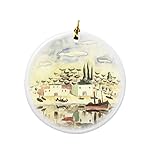 Gesamtgröße: 7,6 cm. Rikki Knight Walter Gramatte Dekofigur Art at The Canal, rund, Porzellan, zweiseitig, Weihnachtsschmuck