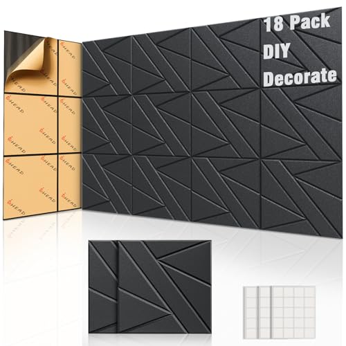 18 Pack Self-Adhesive Soundproof Wall Panels, 12 x 12 x 0.4 in Sound Proof Foam Panels for Walls, 0.8lb/ftÂ³ High Density, Thicker 0.4in, Acoustic Panels, Noise Dampening Panels for Studio Black