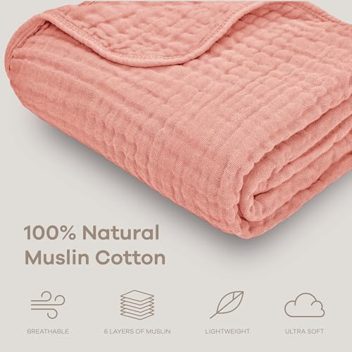 Image of Comfy Cubs Muslin Baby Blanket - Soft, Lightweight, 6-Layer Cotton Swaddle Blankets for Newborns, Infants & Toddlers - 40 inch x 40 inch Large, Breathable & Versatile for Sleeping & Tummy Time - Bold Blush