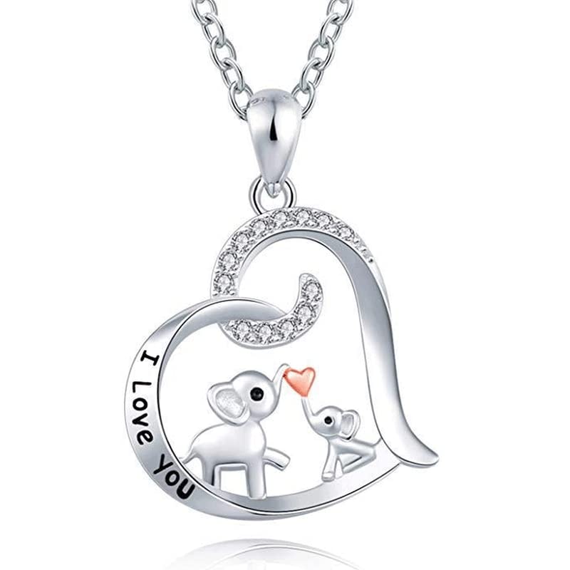 YALLNASL Mother's Day Birthday Gifts for Mom Mother from Daughter Son I Love You Forever Necklaces for Mama Mommy Elephant Lover Gifts for Wife Aunt Daughter Heart Necklaces
