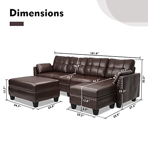 Honbay Faux Leather Sectional Sofa Couch Set L Shaped Couch Sofa Set For Living Room Reversible Sofa Sectional With Storage Ottoman For Small Apartment (Sectional+Hydraulic Rod Ottoman) #TOP1