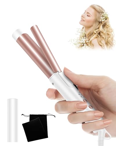 Curling Tongs for Short Hair Medium Long Hair, 25mm Mini Curling Iron- UKLISS 1 Inch Travel Friendly Ceramic Mini Hair Curler Wand, 3 Temps Adjustable 320-392℉, Dual Voltage (White Rose)