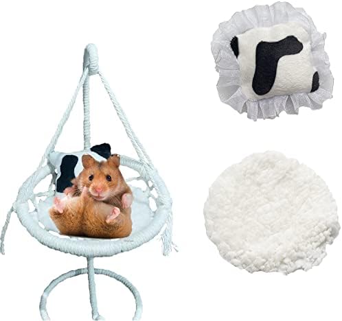 Nopikku Hamster Cradle Bed Hideout Hammock with Warm Pad & Pillow Small Animals Accessories Habitat Decor for Miniatures (White)