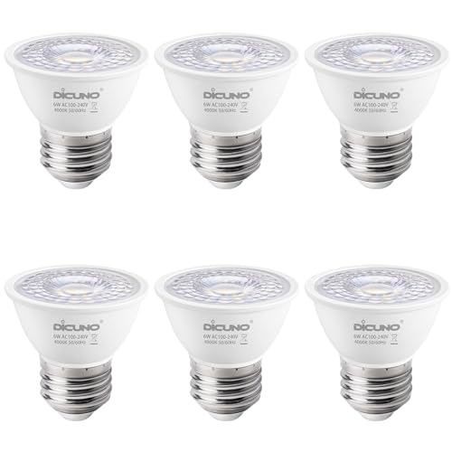 DiCUNO Bombilla LED E27 PAR16, 6W reemplaza 50W foco halógeno, Blanco neutro 4000K, 500lm, No regulable, CRI 90, Foco LED spot MR16, Ángulo de haz 60°, 6 piezas