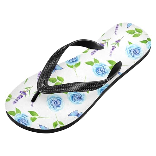 Burbuja Blue Roses Lavender Flip Flops for Women Men, Soft Thong Sandals Rubber Slippers for Pool Beach Essentials2