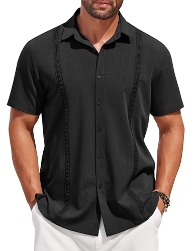 COOFANDY Mens Short Sleeve Cuban Guayabera Shirt Casual Summer Beach Button Down Shirts