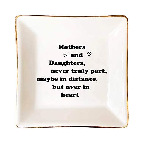 MaySunset Mother Gift from Daughter Home Decoration Square Ring Jewelry Dish Ceramic Trinket Tray for Mother Birthday Christmas Cover
