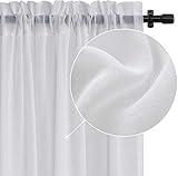 Rose Home Fashion White Curtains for Bedroom Faux Linen Textured Solid Sheer Curtain Panels, Burlap Curtains 84 Inch Length Rod Pocket Window Panels-Set of 2 Panels(50x84 White)