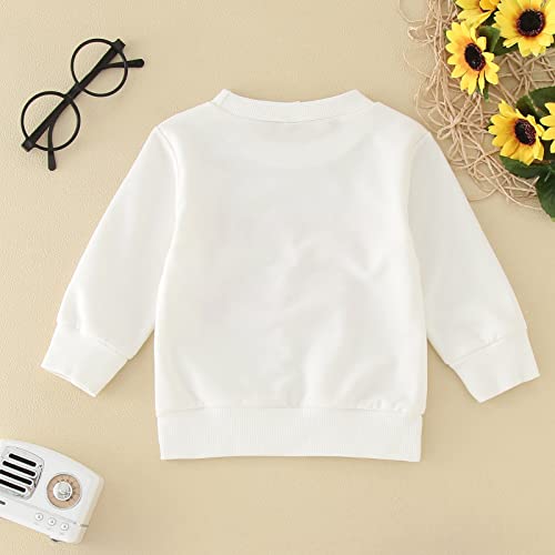 Unisex Toddler Kid Sweatshirt Long Sleeve Letters Print Crewneck Pullover Tops Fall Winter Causal (White, 0-6 Months)2