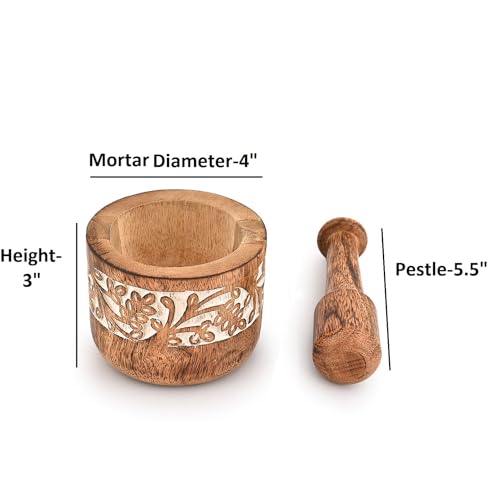 Mahasu Mortal & Pestle Mango Wood Natural Wooden Mortar & Pestle Mixing Grinder Set Pill Crusher Kitchen Utensils Housewarming Gift - Thumbnail 5