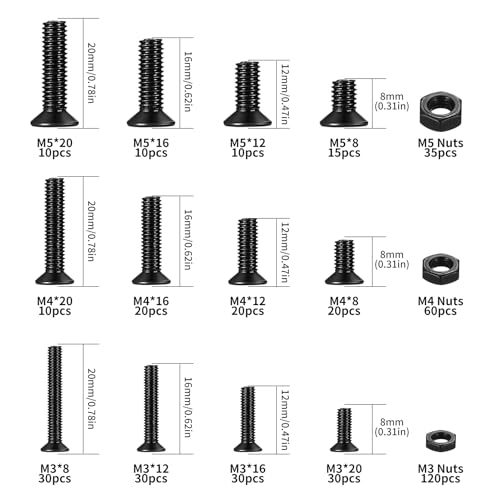 453 Pcs M3 M4 M5 Screws Set, Countersunk Bolts and Nuts Set, Torx Flat Head Machine Bolts and Nuts Kit - Image 2