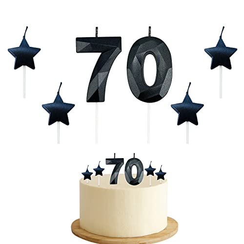 70Th Birthday Candles For Cake - Number 70 & 7 & 0 Birthday Candles And Glitter Star Birthday Candles 2 Inch 3D Diamond Shape Number Candles For Birthday Party Anniversary Kids Adults(Black) #TOP3