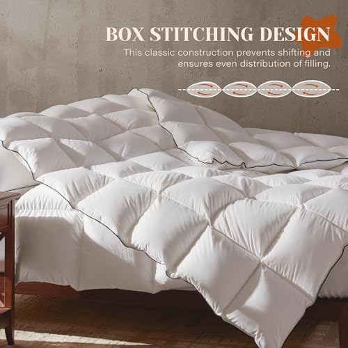 Richtry Goose Feather Down Fiber Cotton Comforter Queen Size, Ultra-Soft Duvet Insert, Hotel Collection White Quilted Comforter, All Season Bedding Comforter with 8 Corner Loops, 90x90 Inch — view 4