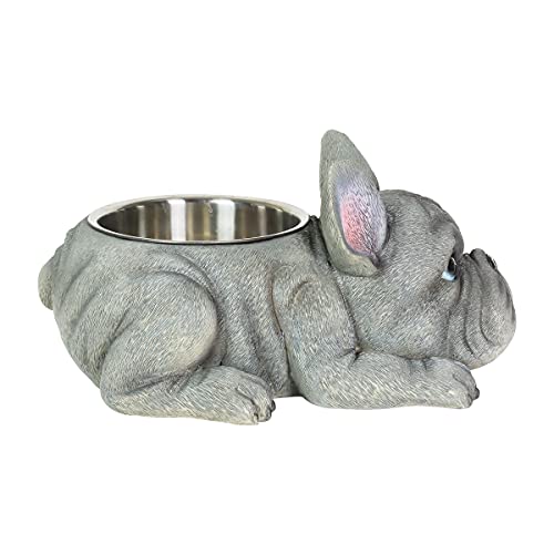 Exhart French Bulldog Bowl, Adorable/Durable Resin Dog Décor, Stainless Steel Bowl, 12.5"X9.5"X6.5" #TOP6