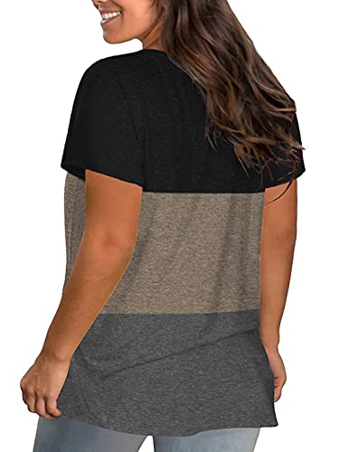 Image of DOLNINE Plus-Size Tops for Women Casual Short Sleeve Color Block T-Shirts