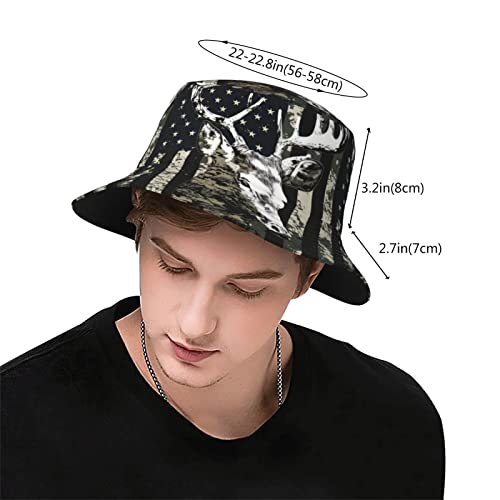 Fycfslmy Deer Camo Camouflage American Flag Hunting Bucket Hat Sun Cap, Fisherman Hat For Women Men Outdoor Fishing Hiking Camping Gardening #TOP2