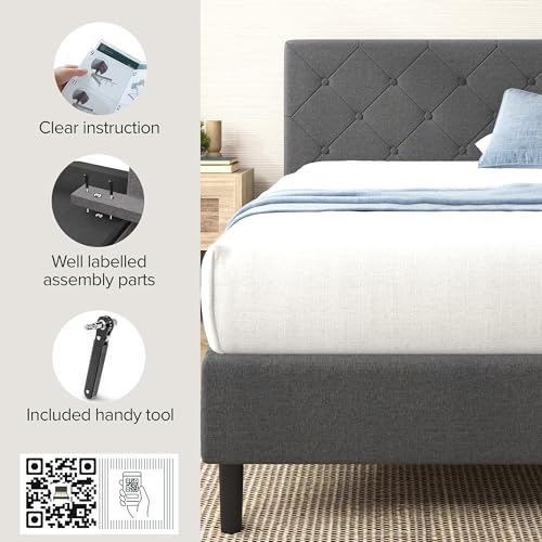 Image of Zinus Full Shalini Upholstered Platform Bed Frame with Headboard [New WonderBox(TM) Version], Wooden Slat Support, No Box Spring Needed, Easy Assembly, Eco Friendly Packaging, Dark Grey