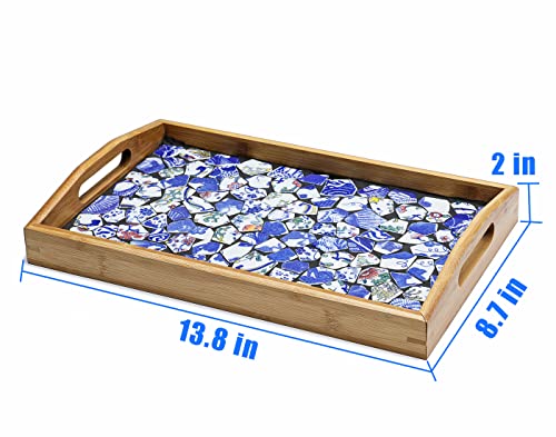 Lanyani Diy Mosaic Tiles Kit With Serving Tray, Make Your Own Artistic Mosaic Wooden Tray,Handmade Rectangle Decorative Blue And White Ceramic Tile Serving Tray With Handles For All Occasion's #TOP2