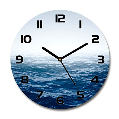 Horloge en verre 60x60cm Tulup avec impression vagues de la mer pour decoration salon - 2