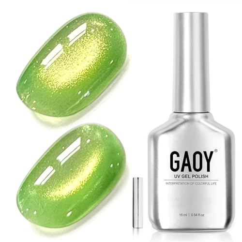 GAOY Glassy Cat Eye Gel Nail Polish, 16ml Glitter Holographic UV Gel Polish with Magnet, Reflective Translucent, 2341 Silvery Moonlight