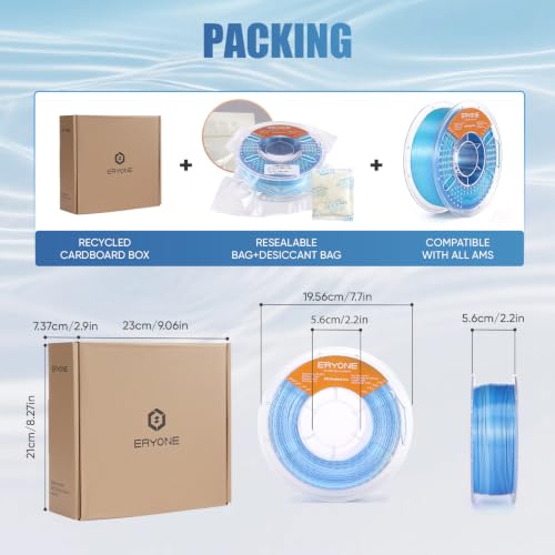 Image of ERYONE Silk Gradient 3D Printer PLA Filament 1.75 + /- 0.03mm, Shiny Multicolor Filament PLA Fast Color Change 1KG(2.2LBS), Ice Stream