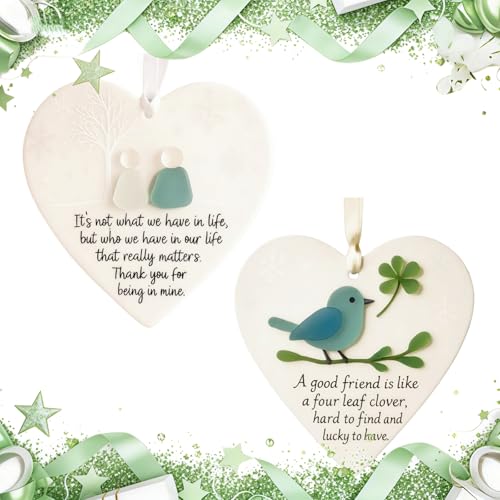 2PCS Heart-Shaped Sea Glass Friendship Decor Unique Sea Glass Friendship Heart Ornament Versatile Thank You Gift Thinking of You Gift Meaningful Commemorative Keepsake Personalized Ornaments