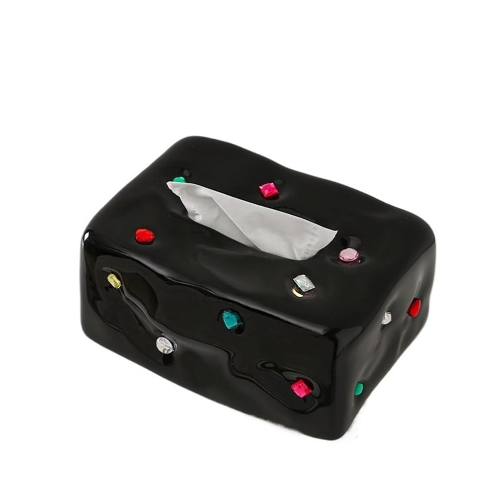 Tissue Case Tissue Box Square Ceramic for Living Room Desktop Decorations Ornaments Tissue Dispenser(Black)