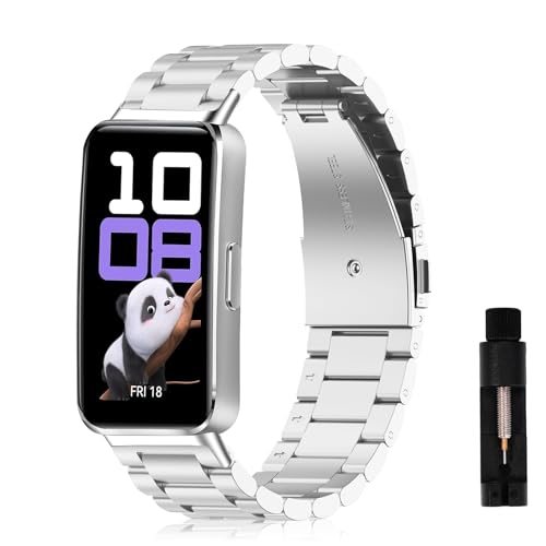 [AiMaoo] �o���h Huawei Band 10/Band 9/Band 8 �Ή� �����o���h �����x���g �r�W�l�X�� �X�e�����X ������� �����H��t�� Huawei Band 10/9/8 �p �x���g (�V���o�[)