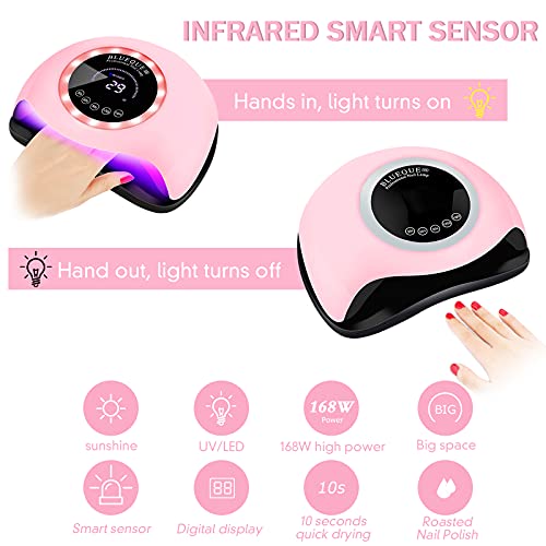 SaiXuan 168W UV LED Lampe Nageltrockner,mit 4 Timer Einstellungen,Auto Sensor,Digital Anzeigebildschirm,für Nägel… – Bild 4
