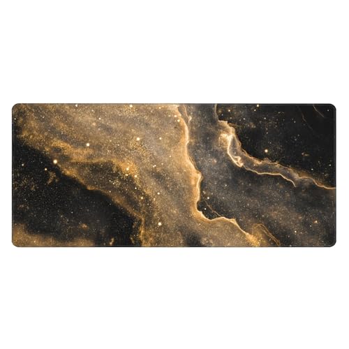 Image of Black Gold Marble Extended Gaming Mouse Pad, with Stitched Edges Large Mouse Pad Desk Protector, Rubber Base Mousepad Keyboard Mouses Mat for Work Game Office Home- 32 inch X 12 inch Inch,E234