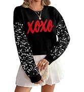 Valentines Sequin Sweater Womens Love Heart Valentines Day Outfit Crewneck Long Sleeve Holiday Kn...