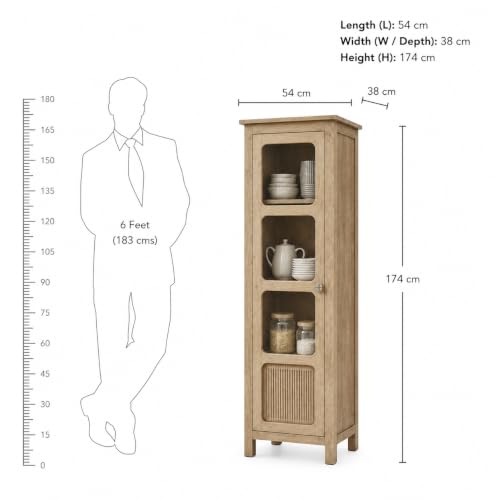 Image of The Attic Crestwood 1 Door Kitchen Cabinet, Multipurpose Cabinet for Bedroom Living Room Study bar, Solid Wood Bookshelf Kitchen Cabinet, Light Teak Matte Finish Glass