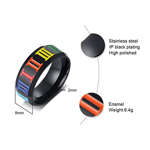 Image of PAURO Roman Numerals Wedding Band | Unisex Stainless Steel Jewelry, 8MM Classic Roman Numerals Couple Ring