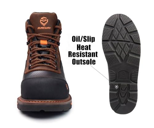 SUREWAY Men's 6" Soft/Composite Toe Heavy Duty Waterproof Work Boot GoodyearWelt Oil/Slip Resistant Dual-Density Comfortable Outsole Crazy Horse Leather EH Construction Industrial Safety Work Boots4