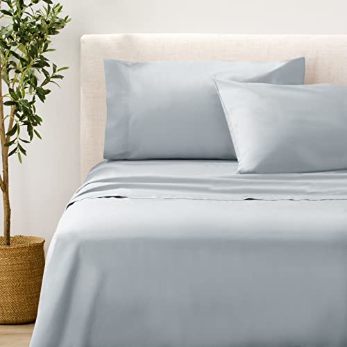 Nate Home By Nate Berkus 200Tc 100% Cotton Percale 4-Piece Sheet Set | Crisp, Cool, Breathable Bedding From Mdesign - Queen Size - 1 Flat Sheet/1 Fitted Sheet/2 Pillowcases, Heron (Light Blue) #TOP7