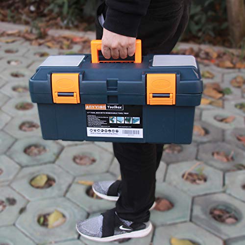 Anyyion 17-Inch Tool Box With Removable Tray, Small Parts Box On The Lid Is Removable, Tray Can Be Removed And Combined At Will (Blue) #TOP5
