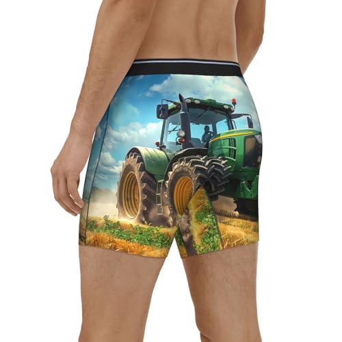 Novastar Mens Extended Length Boxer Briefs - Green Tractor Field Men Underwear Boxer Briefs With Elastic Band2