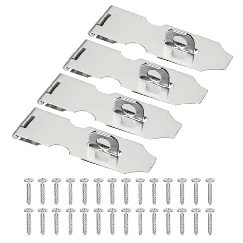 Image of PATIKIL Door Lock Hasp Latch 4.3 Inch, 4 Pcs Stainless Steel Safety Hasp Lock Clasp Hinge Packlock with Screws for Door Gate Cabinet Closets, Silver