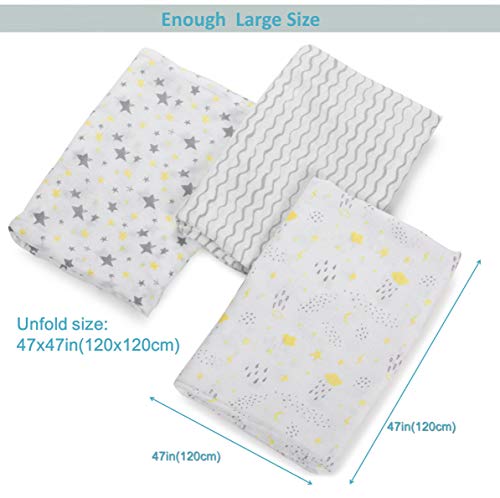 Image of Little Grape Land Muslin Swaddle Blankets 47''x47'' 3 Pack, 100% Cotton Large Size Baby Swaddles for Newborn, Soft Breathable Baby Blankets for Newborns, Yellow