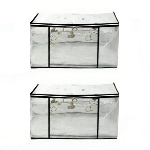 2 Pack Clear Moving Bags Clothing Storage Bag Heavy Duty Moving Totes Packing Bags Transparent Handles Zippers and Tag Pocket for Moving Clothes Bedding Duvet Toys Storage (Black)