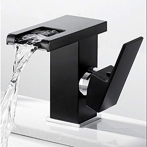 Wasserhahn Bad Led Bad Armatur Waschbecken Einhebelmischer Waschtischarmatur Mit Temperatursensor LED Farbhahn Wasserfall Einhandmischer Wasserhahn Bad Waschtisch Waschbecken Armatur schwarz