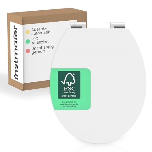 instmaier Gaia | WC Sitz | Weiß | MDF-Holz geprüft nachhaltig mit FSC-Zertifizierung | Ovale Form | Toilettensitz mit Absenkautomatik | Pflegeleichte Toilettenbrille