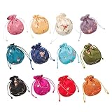 TOPPERFUN Bolsas de Obsequio Bordadas Cordón para Joyería, 12 Piezas, Tamaño Pequeño, Diseño Vintage Patrón Floral, Ideales para Guardar Joyas, Monedas y Pequeños Objetos en Casa o Viaje