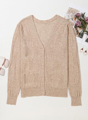 Dokotoo Women's Cashmere Fall Long Sleeve Lightweight Fall V-Neck Cardigan Button Down 2025 Twisted Cable Knit Shrugs Sweaters2